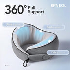 KPNEOL Travel Pillow, 100% Pure Memory Foam Travel Neck Pillow Airplane Neck Support Ergonomic Design for Traveling Suitable for Airplanes,Offices and Cars-Cooling Silk Grey Cover