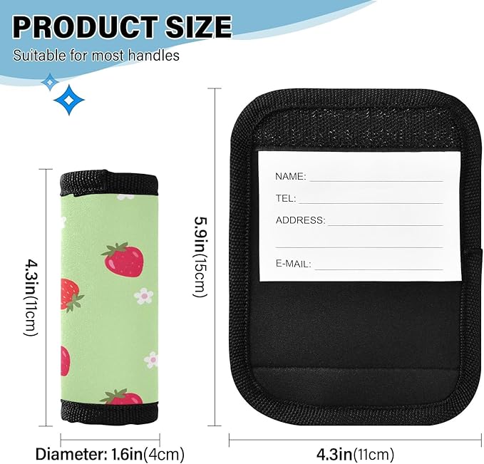 Strawberry Green Luggage Handle Wrap for Suitcase Luggage Tags Handle Covers Identifiers Soft Decorations Travel Accessories 2 Pack