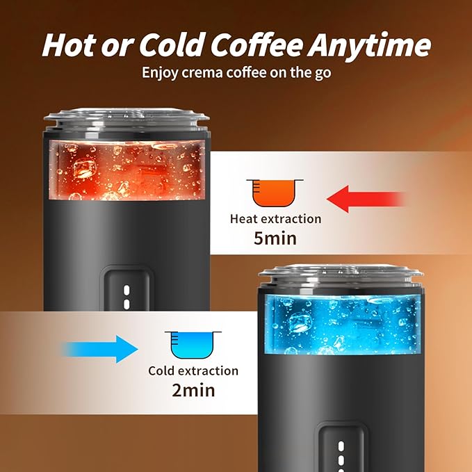 3-in-1 Portable Espresso Maker 20 Bar Self-Heating Stainless Steel Fits Ground Coffee & Nespresso Capsules USB-C Rechargeable for Camping Car Hiking Office