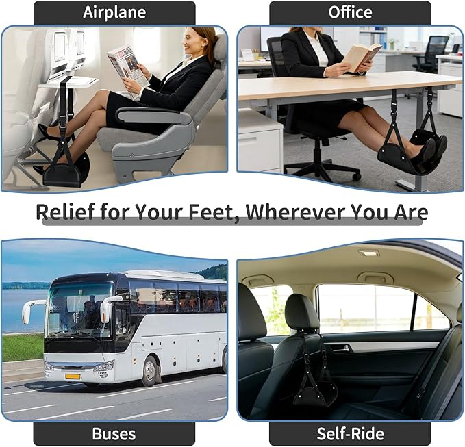 Airplane Foot Rest Hammock for Flight, Adjustable Foot Rest Under Desk, Portable Wide Foot Support for Long Trips & Office, Travel Essentials, Best Airplane Gadgets & Travel Gifts (1 PC)