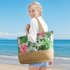 Trifabricy Beach Bag for Women, Large Beach Tote Bags with Zipper, Woven Straw Tote Waterproof, Swim Gym Shopping Travel Bag