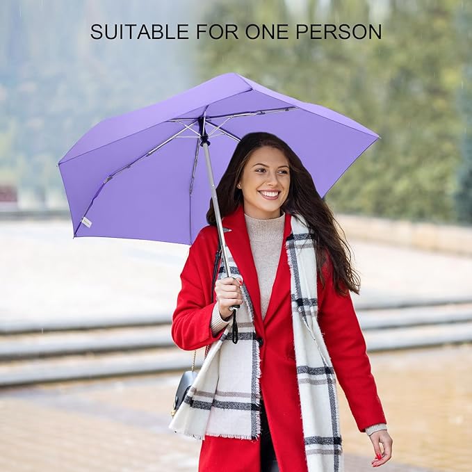 Compact Travel Umbrella for Purse - Flat Handle, Waterproof for Light Rain