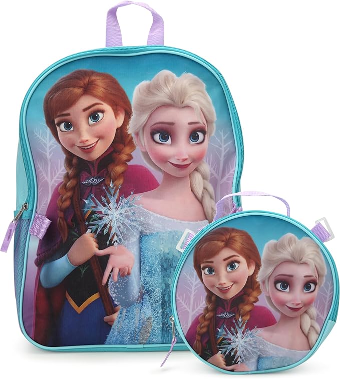 Fast Forward Disney Frozen Girls Backpack and Lunch Box Set - 2 Piece 15 Inch School Backpack With Detachable Lunch Bag Set, Size One Size, Frozen Round Lunch