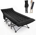 Camping Cot, Folding Camp Cot for Adults, Portable Outdoor Cot with Carry Bag & Mattress, Fast Setup, Lightweight Compact Bed for Travel, Home Office Nap (Black)