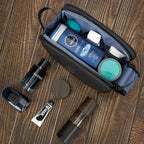 ZEEMO Travel Toiletry Bag for Men, Medium Water-Resistant Double-Sided Full-Open Dopp Kit, Versatile Organizer for Shower and Hygiene Accessories, Bathroom Essentials, Cosmetics, Black and Blue