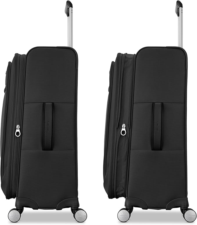 Samsonite 2-PC Soft-Sided 21/29” (Carry-On & Large Checked), Lightweight Expandable Element Luggage Set with 2 Front & 1 Side Pocket, Four Spinner Wheels, Adjustable Handle, Durable- Black