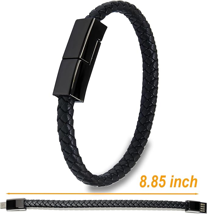 SEANADO Leather Bracelet Charger USB Charging Cable Braided Cords USB Portable Travel Charger for Mens Womens Compatible with iPhone 15 XS MAX Android Samsung (Type-c for Android, L(8'85'')