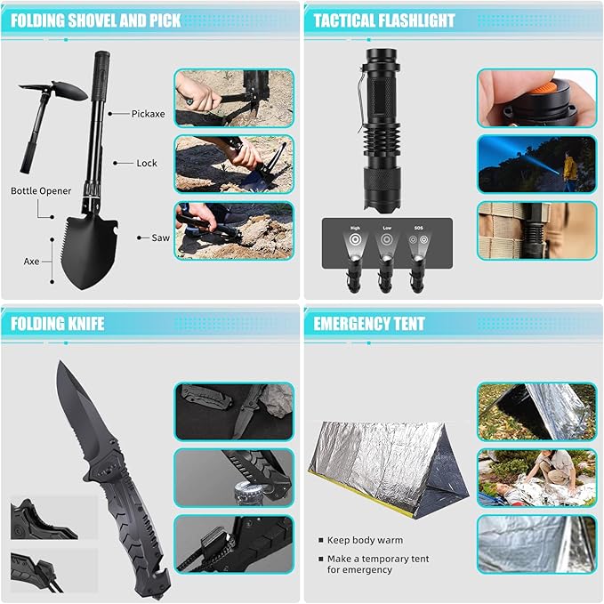 Survival Kit and First Aid Kit, 236PCS Survival Gear Camping Essentials Emergency Medical Supplies with Tactical MOLLE Pouch for Outdoor Adventure, Camping, Hiking, Hunting, Cool Idea