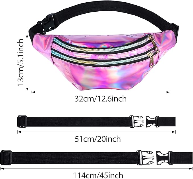 Frienda 2 Pieces Holographic Fanny Pack for Women Colorful Sport Waist Bag Pack