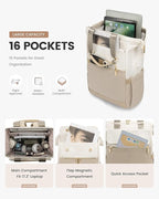 LOVEVOOK 17.3 Inch Laptop Backpack for Women, Large Capacity Travel Backpack with Organizer Bag, Waterproof Carry on Backpack Purse Work Bag with USB Port for Teacher Nurse, Beige-Khaki
