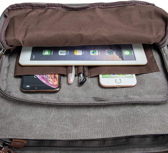 Vintage Genuine Leather Waxed Canvas Briefcase Large Satchel Shoulder Bag Rugged Computer 15.6" Laptop Bag