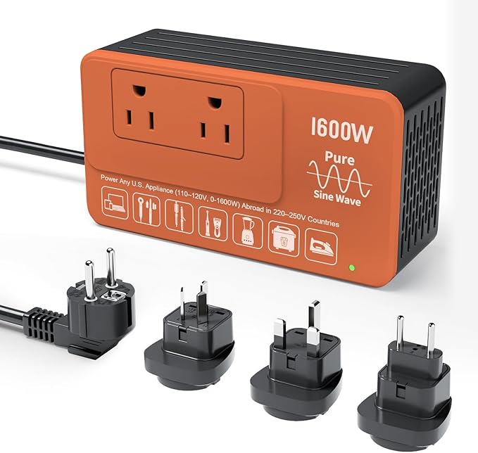 1600W 220V to 110V Converter for European International Travel, Universal Power Plug Adapter Voltage Converter US to Europe, Plug & Play, No Limitations - Power Any American Appliances Overseas