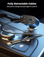 SUPERONE 【Upgraded】 Retractable Car Charger 4 in 1, Fast Car Phone Charger with Cord 2.6ft, USB C and Apple Car Charger Adapter, Compatible with iPhone 17/16/15/15 Pro Max/14/13/12/11, Galaxy, Pixel