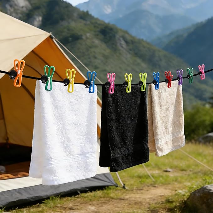 Travel Clothesline with Two Magnetic Hooks for Cruise Ship Essentials, Clothes Line 12 Clothes Clips for Cruise Must Haves Essentials 2026, Portable Clothesline for Camper Essentials Car Accessories