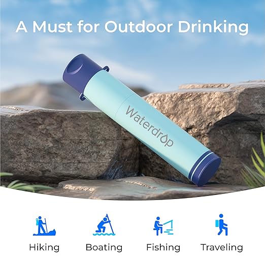 Waterdrop Gravity Water Filter Straw, Camping Water Filtration System, Water Purifier Survival for Travel, Backpacking and Emergency Preparedness, 0.1 Micron, 2 Pack, Light Blue