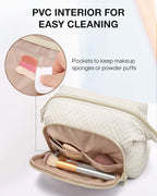 BAGSMART Travel Makeup Bag, Cosmetic Bag Small Make Up Organizer Case,Wide-open Pouch for Women Purse for Toiletries Accessories Brushes,Large Beige