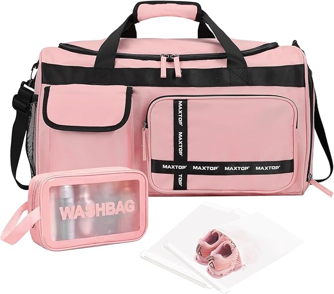 MAXTOP Gym Bag for Women Men Travel Duffle Bag Large Capacity Carry On Weekender Overnight Bag With Shoe Compartment Gym Tote Dry Wet Separation Duffel Bag for Travel