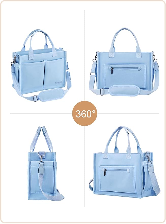 BESBESME Canvas Tote Bag for Women with Zipper & Compartments– Large Work & College Laptop Tote Crossbody Shoulder Bag