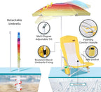 Nice C Beach Chair, Sand Chair, Lake Chairs for Adults with Umbrella and Cooler, Low Beach Chairs High Back, Cup Holder & Carry Bag & Heavy Duty Compact Outdoor, Camping (One Yellow)