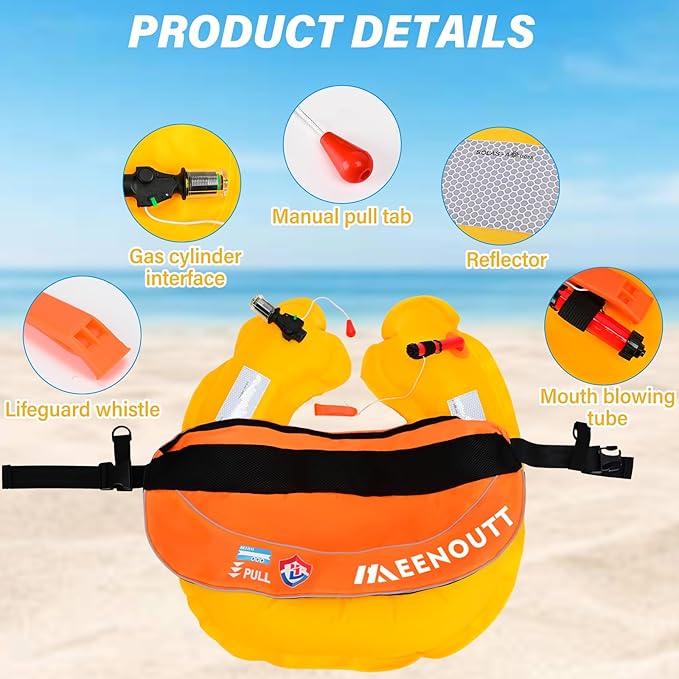Automatic Inflatable Belt Pack Water Sports Jacket Waist Belt PFD for SUP Paddleboarding Fishing Boating Kayaking（fit 80-330 lbs） (Orange)