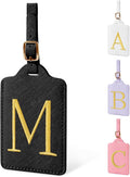 Personalized Initial Luggage Tags for Suitcase TSA Approved, Black Leather Cute Luggage Tag with Privacy Cover Name Card, Embroidered Custom Luggage Tags Travel Backpack Tags Gifts for Women Kids(M)
