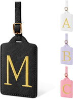 Personalized Initial Luggage Tags for Suitcase TSA Approved, Black Leather Cute Luggage Tag with Privacy Cover Name Card, Embroidered Custom Luggage Tags Travel Backpack Tags Gifts for Women Kids(M)