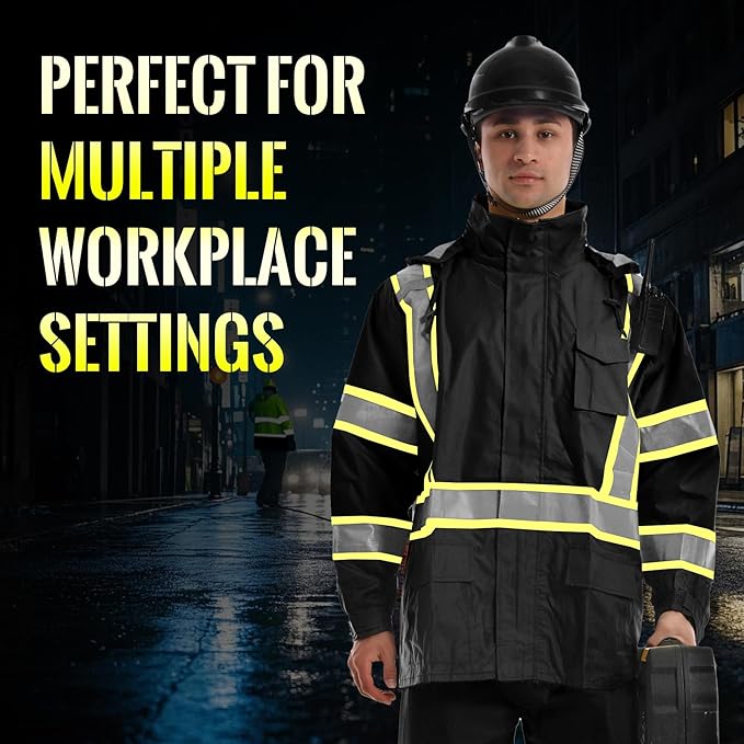 SKSAFETY Hi Vis Safety Rain Jacket for Men, Construction Work Rain Gear Heavy Duty Class 3 Rain Coat Waterproof Lightweight