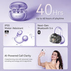 Kinglucky Jewelry-Inspired Clip-On Earbuds with Diamond Earrings, Comfortable Fit & 40H Playtime Open Ear Bluetooth 5.4 Wireless Headphones for Women, Small Ears, Sports & Workouts (Purple)