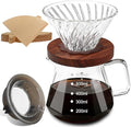 Coffee Pour Over 20.3oz 600ml High Borosilicate Glass Pour Over Coffee Maker Set Camping Travel with 100 Pcs V60 Cone Filter Paper Hand Brew Carafe Drip Suitable for Electric Ceramic Stove