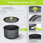 Alocs Camping Cookware Set - Lightweight Camping Pots and Pans - Portable Outdoor Cookware with Kettle - Camping Cookware Mess Kit for 2