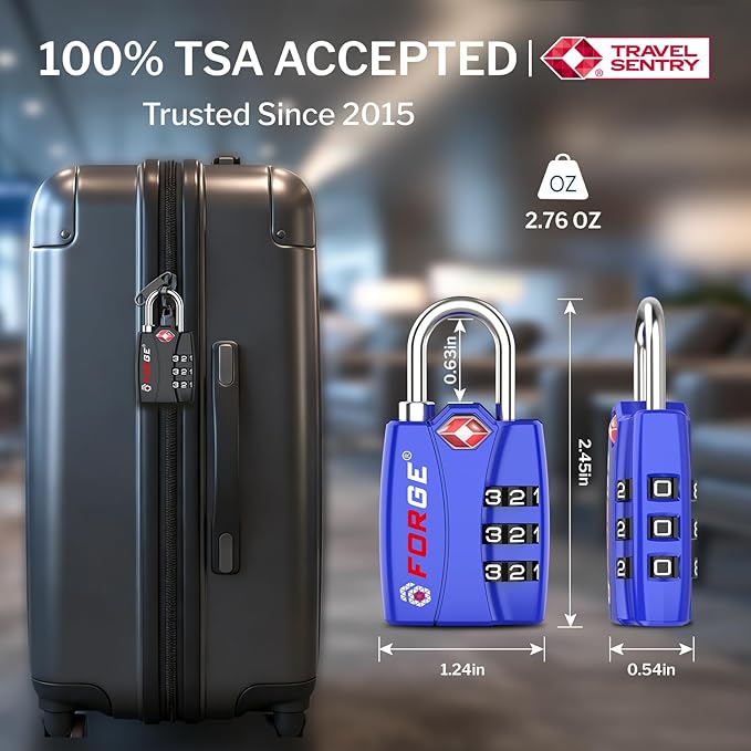 Forge Open Alert TSA Approved Luggage Locks - 3 Digit Combination, Easy Read Dials, Zinc Alloy Body - Ideal Travel Lock for Luggage, Suitcases, Bags & Toolboxes (4 Colors #1)
