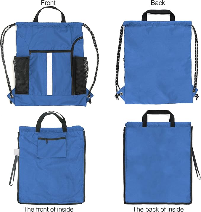 BeeGreen Royal Blue String Backpack Bag Cinch Sack with Shoe Compartment and Two Side Mesh Pockets Lightweight Sturdy Drawstring Gym Sackpack 1 Pack for Unisex