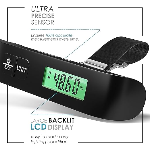 TravelArim Portable Luggage Scale Travel Digital, 110lb/50kg Suitcase Luggage Weight Scale with Hook, Backlight LCD Display with Battery Included