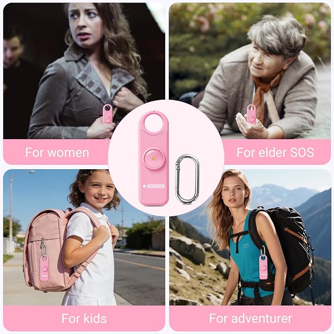 Rechargeable Personal Safety Alarm, 130dB Emergency Siren with LED Flashlight, Portable Keychain for Women, Kids, Elderly, Night Running & Travel (Baby Pink)
