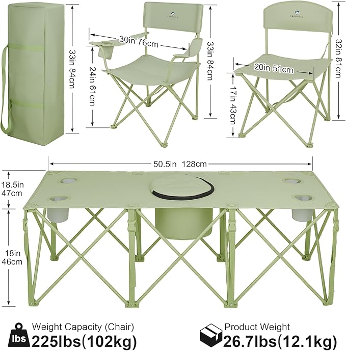 Camping Chair Set of 3, Outdoor Folding Camping Chairs for Heavy People with Cup Holder & Carry Bag,Collapsible Chair Include One Sofa Chair and Two Single Chair,Support up to 500lbs