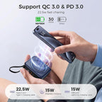 6-in-1 Magnetic Wireless Portable Charger 10000mAh – 22.5W Fast Charging with AC Wall Plug Built-in USB-C & Lightning Cables for iPhone 17/16/15/14/13/12, Android & Samsung(Deep Blue)