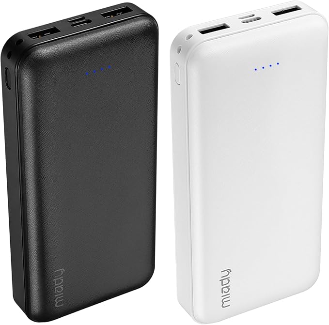 Miady 2-Pack 20000mAh Portable Charger, 22.5W USB C Fast Charging Power Bank 3 Outputs 2 Inputs Travel Essential Battery Pack Compatible with iPhone 17/16/15/14 Galaxy S24/22 Android etc (Black+White)