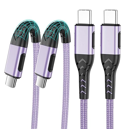 Durcord USB C to USB C Cable, 2Pack 100W 10ft USB C Charger Cable Fast Charging for Android/Phone/Pad, Type C to Type C Charger Braided USB Cable Compatible with Phone 16/15 Pro Plus Max Purple