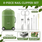 8-Piece Manicure Set in Mini Suitcase, Cute Travel Nail Clipper Kit with Stainless Steel Tools, Portable Grooming Care for Car Console, Office Desk Decor & Unique Gift, Olive Green, 3.9"