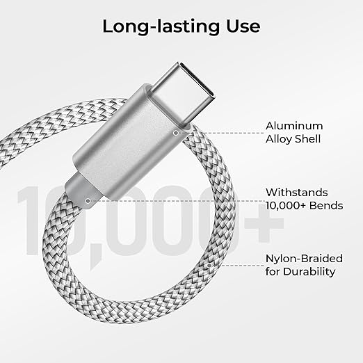 Basesailor for iPhone 17 16 Pro Max Charger Cord,USB to USB C Cable,Type C Charging Power Cord for Apple 17e 15 iPad 10 Air 4 5,Samsung Galaxy S26 S25 S24 S23,Silver,2Pack 3.3FT(1M)