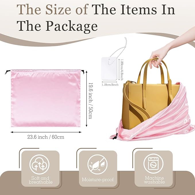 Vonty 3 Pack Silky Dust Bags for Shoes and Purses, Satin Drawstring Bag for HandBags Boots - Pink Shoe Bag Silk Dust Cover Bag Protector Travel Storage Pouch(23.6 x 19.6 In)