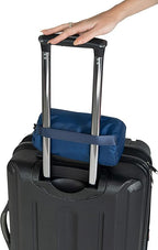 BlueHills Premium Soft Compact Travel Blanket Value Pack Set of 2 - Airplane Flight Blanket Throw in Soft with Luggage Belt Compact Pack Large Blanket for Travel Black and Navy Blue Color
