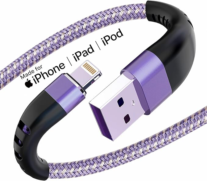 Essri for Phone Charger Cord 6 FT 2Pack,USB to Lighting Cable 6 Feet, Nylon Braided Long Charging Cable 6 Foot Compatible with iPhone 14/13/12/11/X/XS/XR/12/Pad Mini Air - Purple