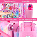 18" Girls Luggage, Kids Carry on Suitcase With Wheels, Mermaid Suitcases for Toddler Children(Pink)