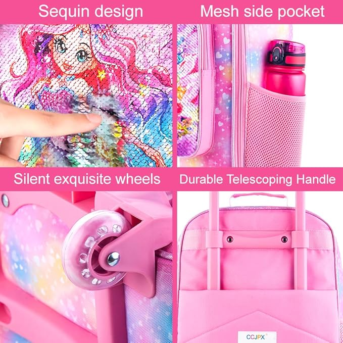 18" Girls Luggage, Kids Carry on Suitcase With Wheels, Mermaid Suitcases for Toddler Children(Pink)