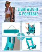 KingCamp Low Beach Chair, High Back Folding Camping Chair for Adults, Oversized Breathable Mesh Seat, 300lbs Heavy Duty Portable Chair with Cup Holder & Storage Pockets for Beach, Outdoor
