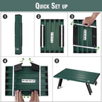 VILLEY Portable Mini Folding Beach Table, Ultralight Aluminum Side Table with Carry Bag for Camping, Picnics, and Outdoor Activities - Green