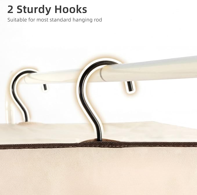 STORAGE MANIAC 57" Long Garment Bags for Hanging Clothes Garment Cover for Closet Storage, Large Hanging Garment Bag for Dresses, Suits, Coats, Zipper Cover with Sealed Clear Window, Beige 2 Pack