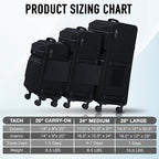 TACH LITE Samba Soft Connectable 2 Piece Luggage Sets - 20 & 28 inch Luggage | Small Carry On & Large Checked Suitcases | Patented Built-In Connecting System | Rolling Suitcase Links 6 Bags (Black)