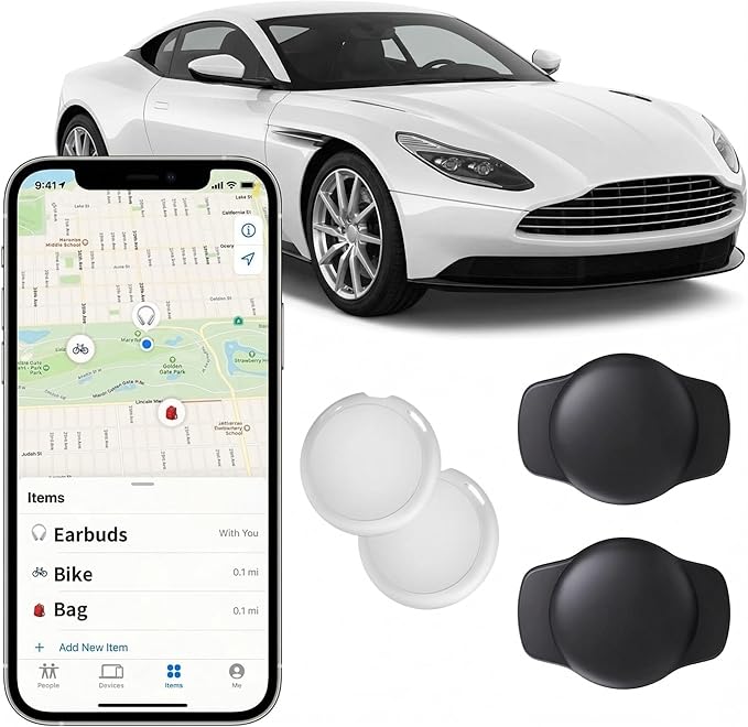 2 Pack GPS Tracker for Vehicles with Magnetic Case Work with Apple Find My(iOS Only) Waterproof Global Real-Time Location Tracking Hidden Car Device Bluetooth Finder No Fee or Subscription Required